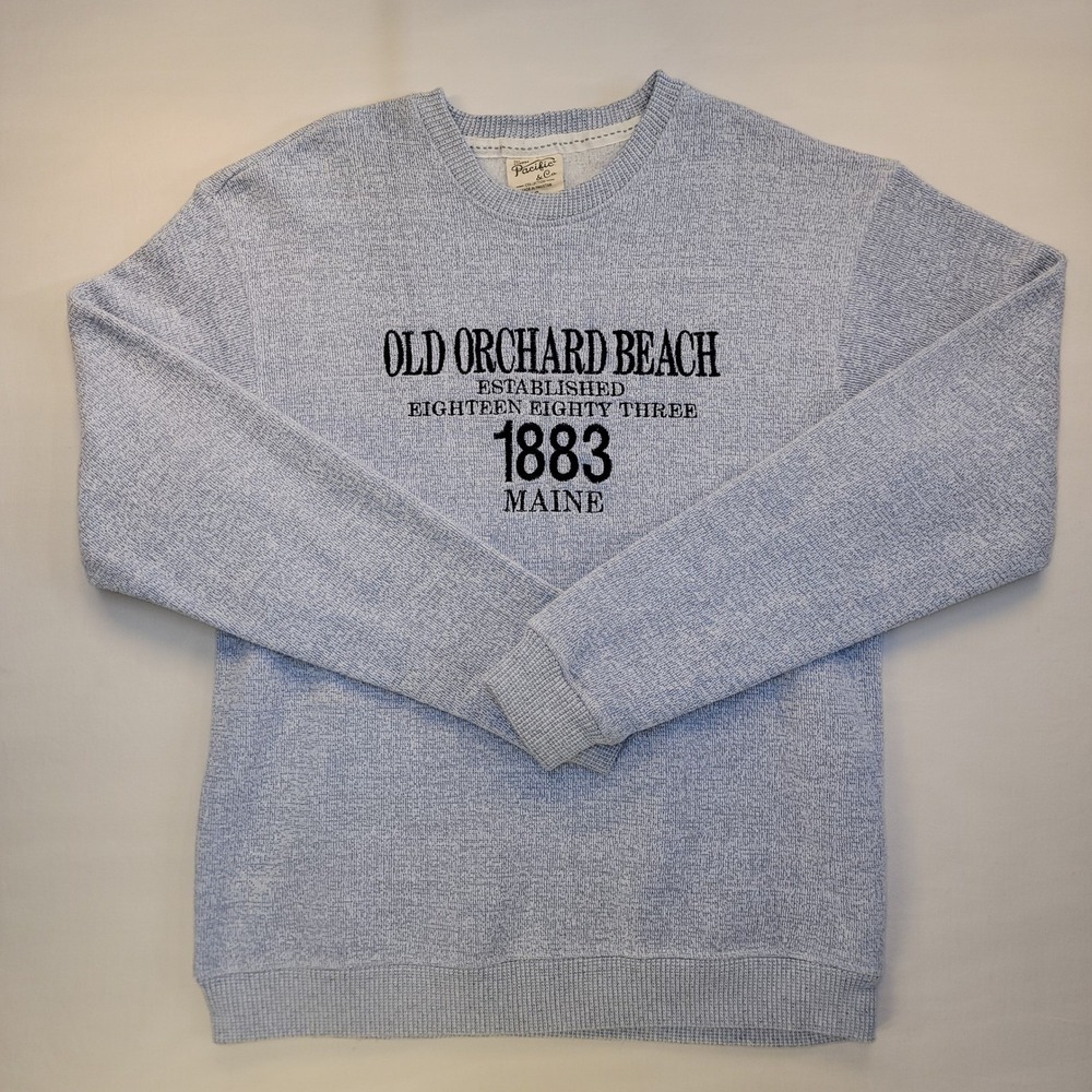 Pacific & Co Old Orchard Beach Maine Sweatshirt Blue Marl Embroidered Mens Small